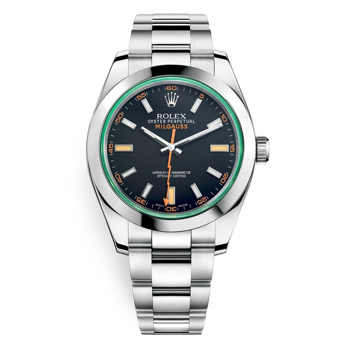 Rolex Steel Milgauss Watch Green Crystal - 116400GV Custom Mad in time Dial
