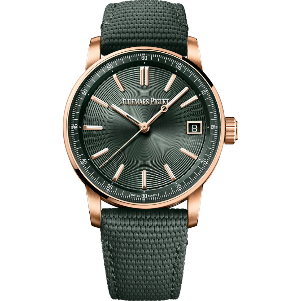 Audemars Piguet Code 11.59 by Audemars Piguet Selfwinding 41 mm Green  Dial 18-Carat Pink Gold Rubber-Coated Strap  15210OR.OO.A056KB.01