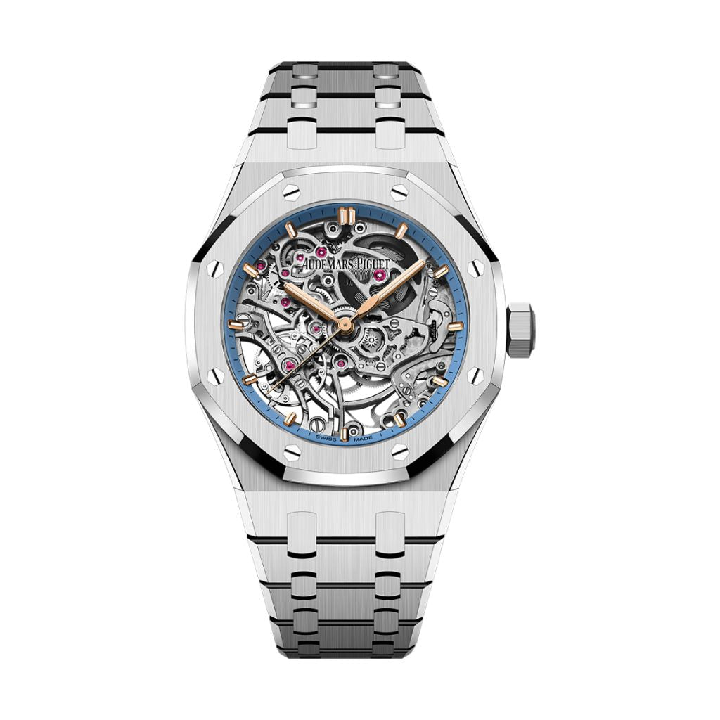 Audemars Piguet Royal Oak Double Balance Wheel Openworked 37 mm Light Blue Dial 18-Carat White Gold Bracelet 15467BC.OO.1256BC.01
