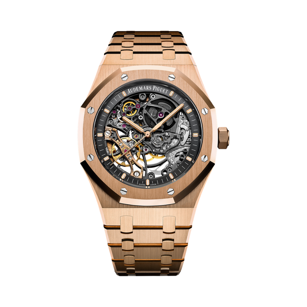 Audemars Piguet Royal Oak Double Balance Wheel Openworked 41 mm Slate Grey Dial 18-Carat Pink Gold Bracelet 15407OR.OO.1220OR.01