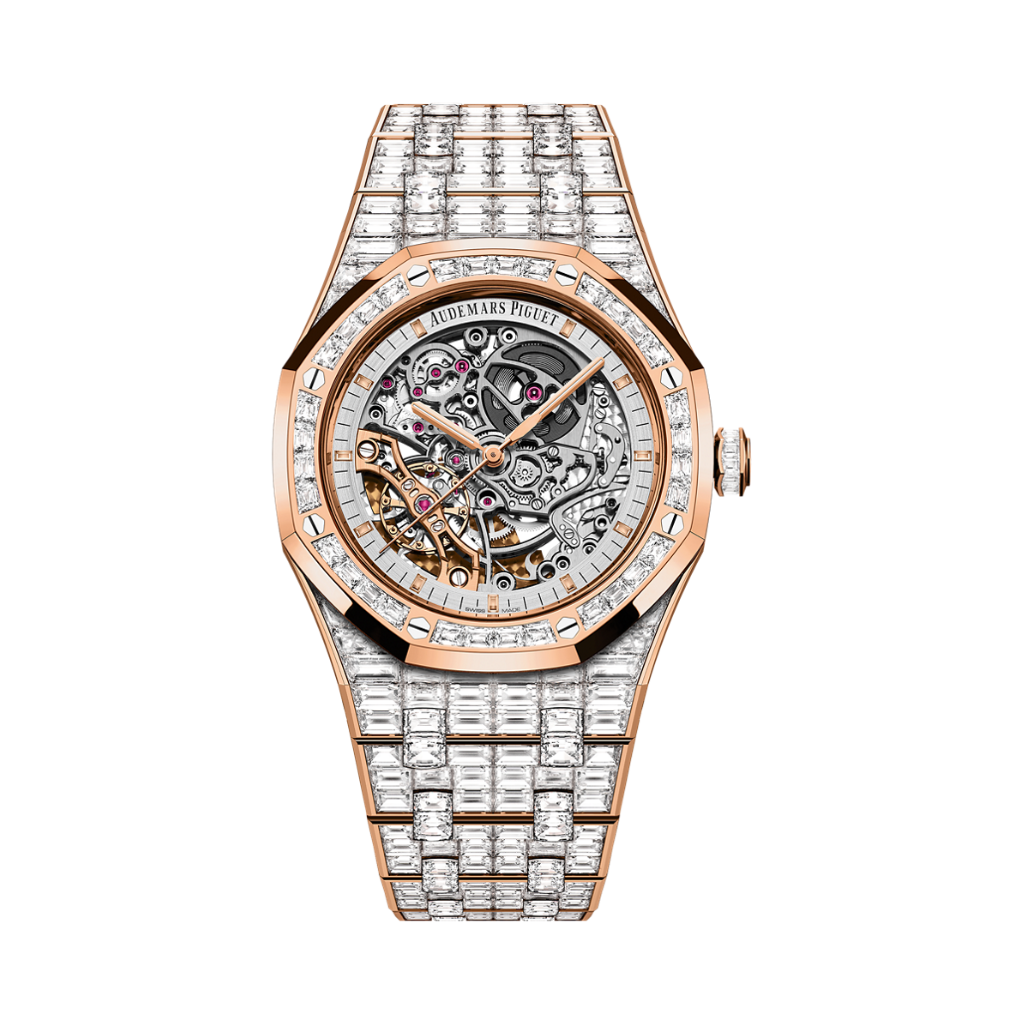 Audemars Piguet Royal Oak Double Balance Wheel Openworked 41 mm Transparent Dial with Diamonds 18-Carat Pink Gold Bracelet 15417OR.ZZ.1267OR.01.A