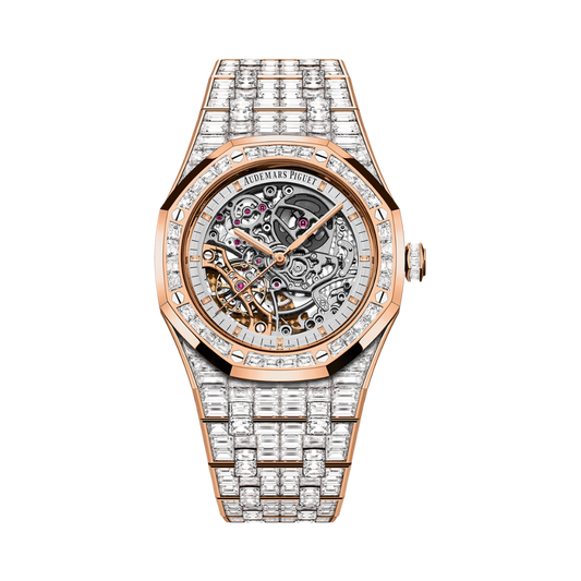 Audemars Piguet Royal Oak Double Balance Wheel Openworked 41 mm Transparent Dial with Diamonds 18-Carat Pink Gold Bracelet 15417OR.ZZ.1267OR.01.A