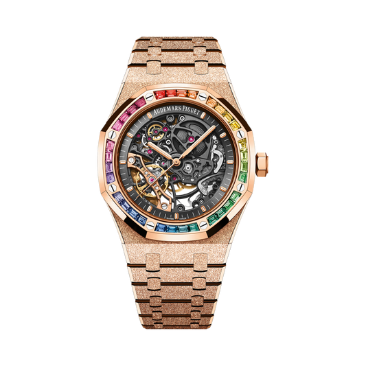 Audemars Piguet Royal Oak Frosted Gold Double Balance Wheel Openworked 41 mm Slate Grey Dial with Diamonds 18-Carat Pink Gold Bracelet 15412OR.YG.1224OR.01-B