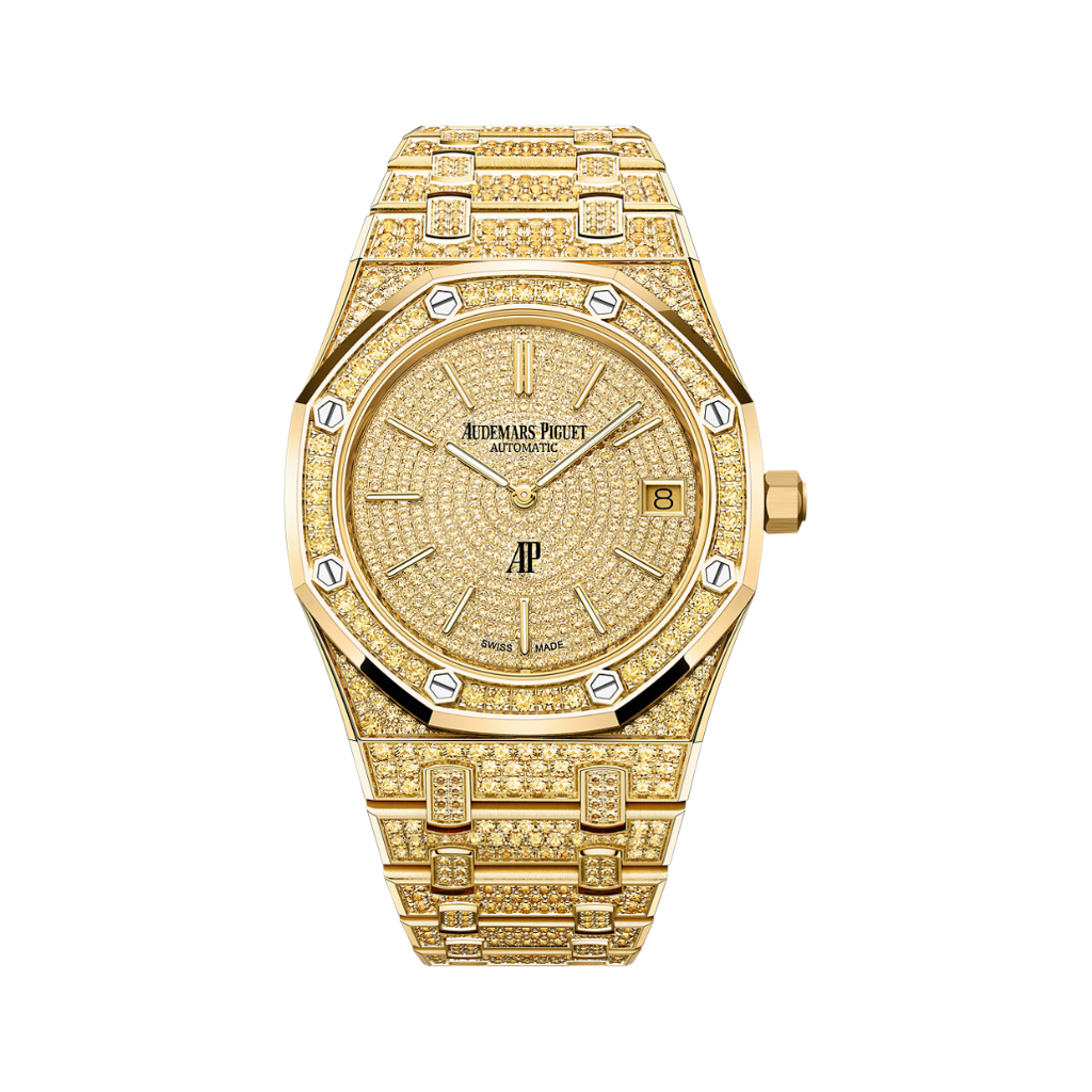 Audemars Piguet Royal Oak Jumbo Extra-Thin 39 mm Diamond Paved Dial 18-Carat Yellow Gold Bracelet 16202BA.HH.1241BA.01
