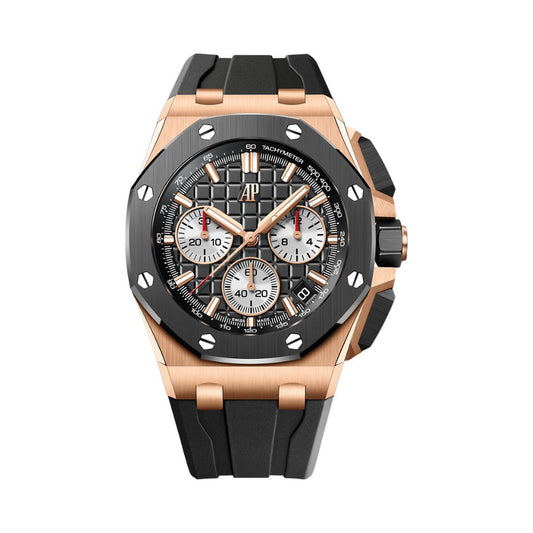 Audemars Piguet Royal Oak Offshore Selfwinding Chronograph 43 mm Black Dial 18-Carat Pink Gold Rubber Strap 26420RO.OO.A002CA.01