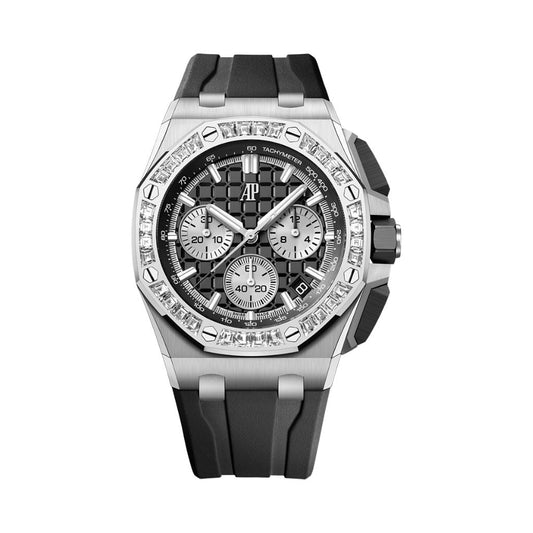 Audemars Piguet Royal Oak Offshore Selfwinding Chronograph 43 mm Black Dial with Diamonds 18-Carat White Gold Rubber Strap 26424BC.ZZ.D002CA.01