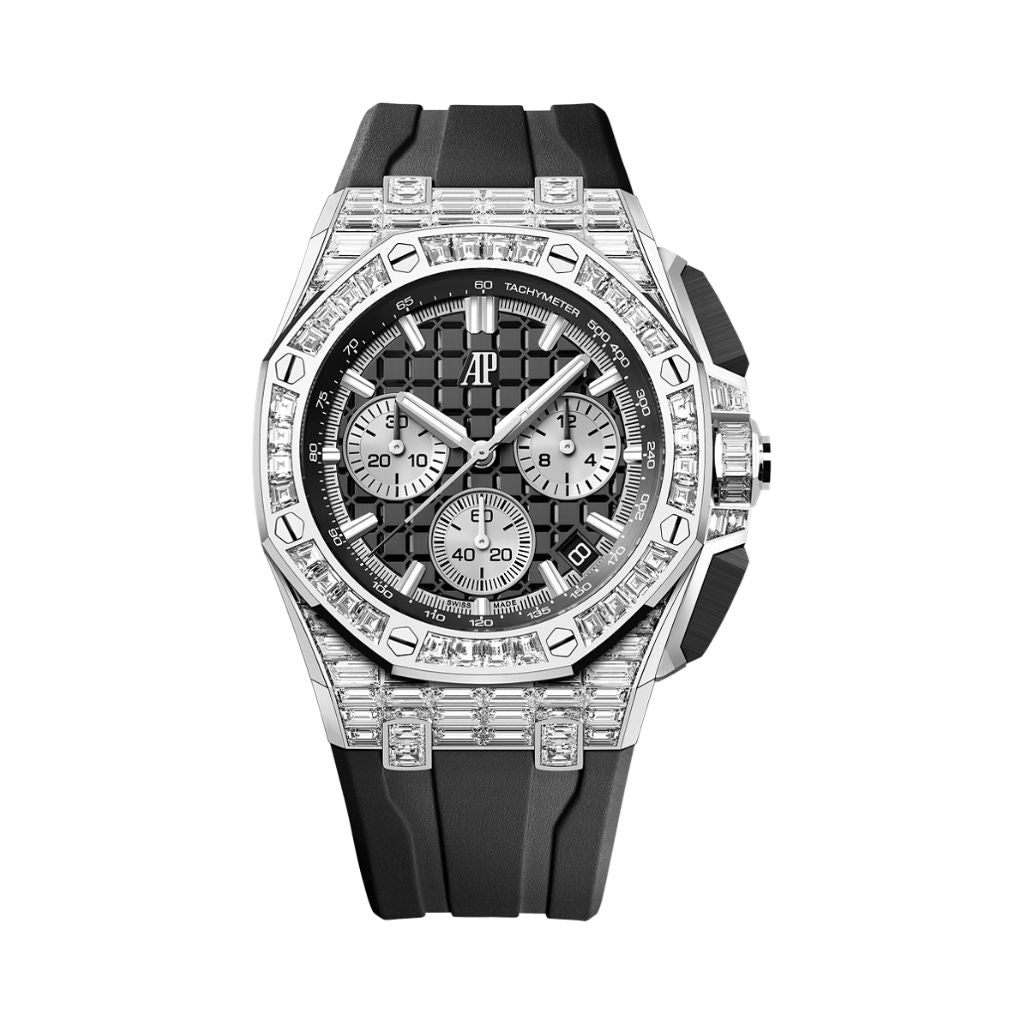 Audemars Piguet Royal Oak Offshore Selfwinding Chronograph 43 mm Black Dial with Diamonds 18-Carat White Gold Rubber Strap 26425BC.ZZ.D002CA.01