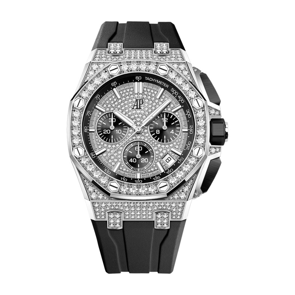Audemars Piguet Royal Oak Offshore Selfwinding Chronograph 43 mm Diamond Paved Dial 18-Carat White Gold Rubber Strap 26423BC.ZZ.D002CA.01
