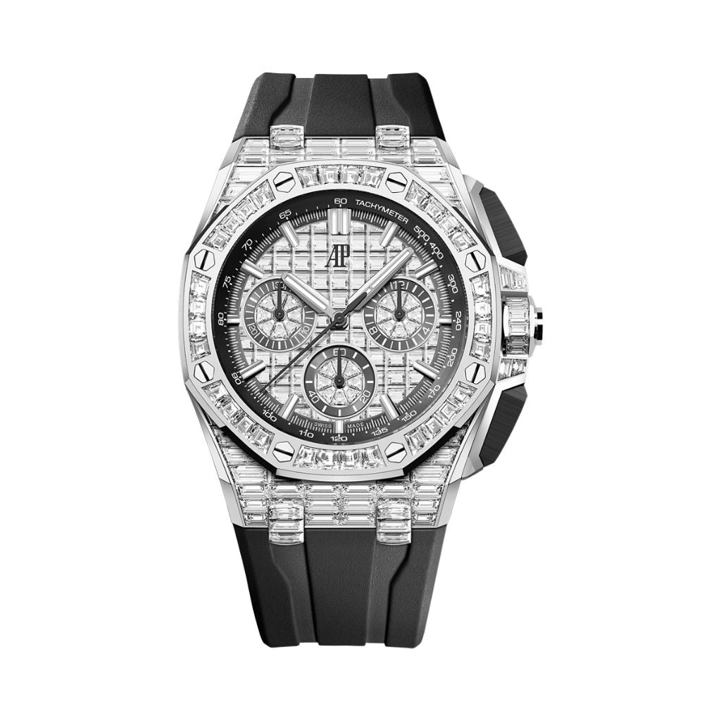 Audemars Piguet Royal Oak Offshore Selfwinding Chronograph 43 mm Diamond Paved Dial 18-Carat White Gold Rubber Strap 26425BC.ZZ.D002CA.02