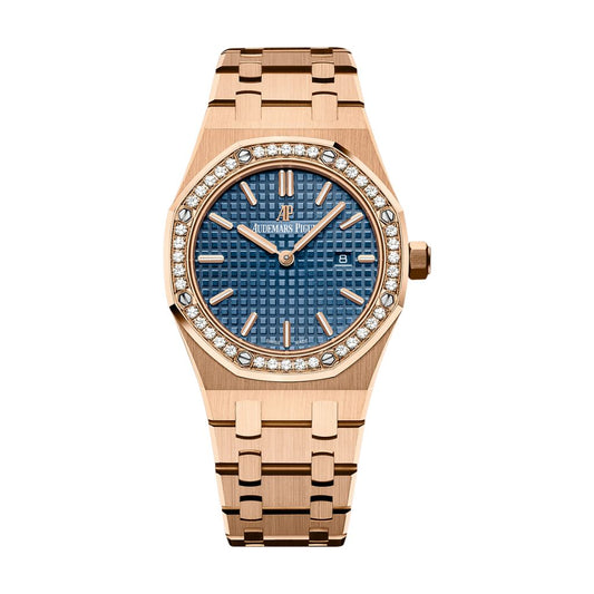 Audemars Piguet Royal Oak Quartz 33 mm Blue Dial with Diamonds 18-Carat Pink Gold Bracelet 67651OR.ZZ.1261OR.02