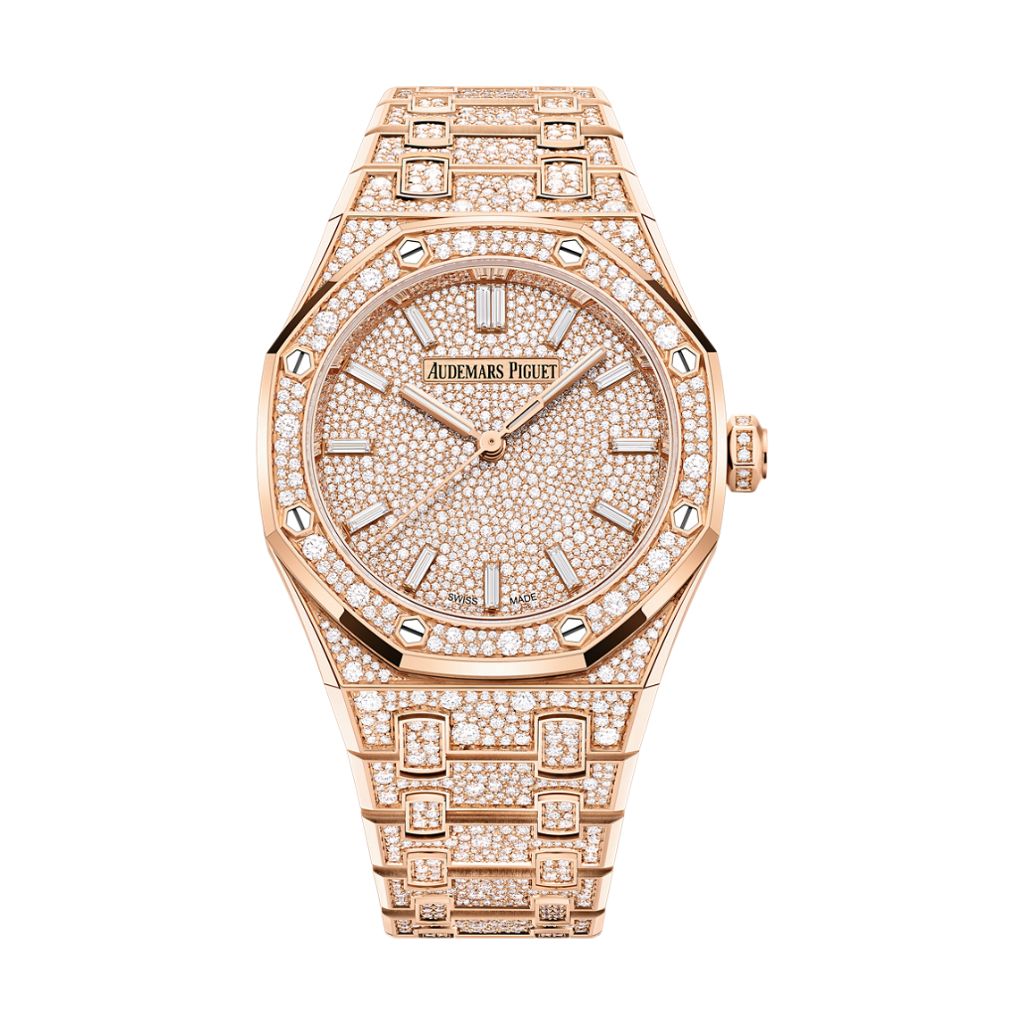 Audemars Piguet Royal Oak Selfwinding 34 mm Diamond Paved Dial 18-Carat Pink Gold Bracelet 77452OR.ZZ.1365OR.01