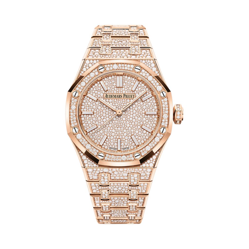 Audemars Piguet Royal Oak Selfwinding 37 mm Diamond Paved Dial 18-Carat Pink Gold Bracelet 15552OR.ZZ.1358OR.01