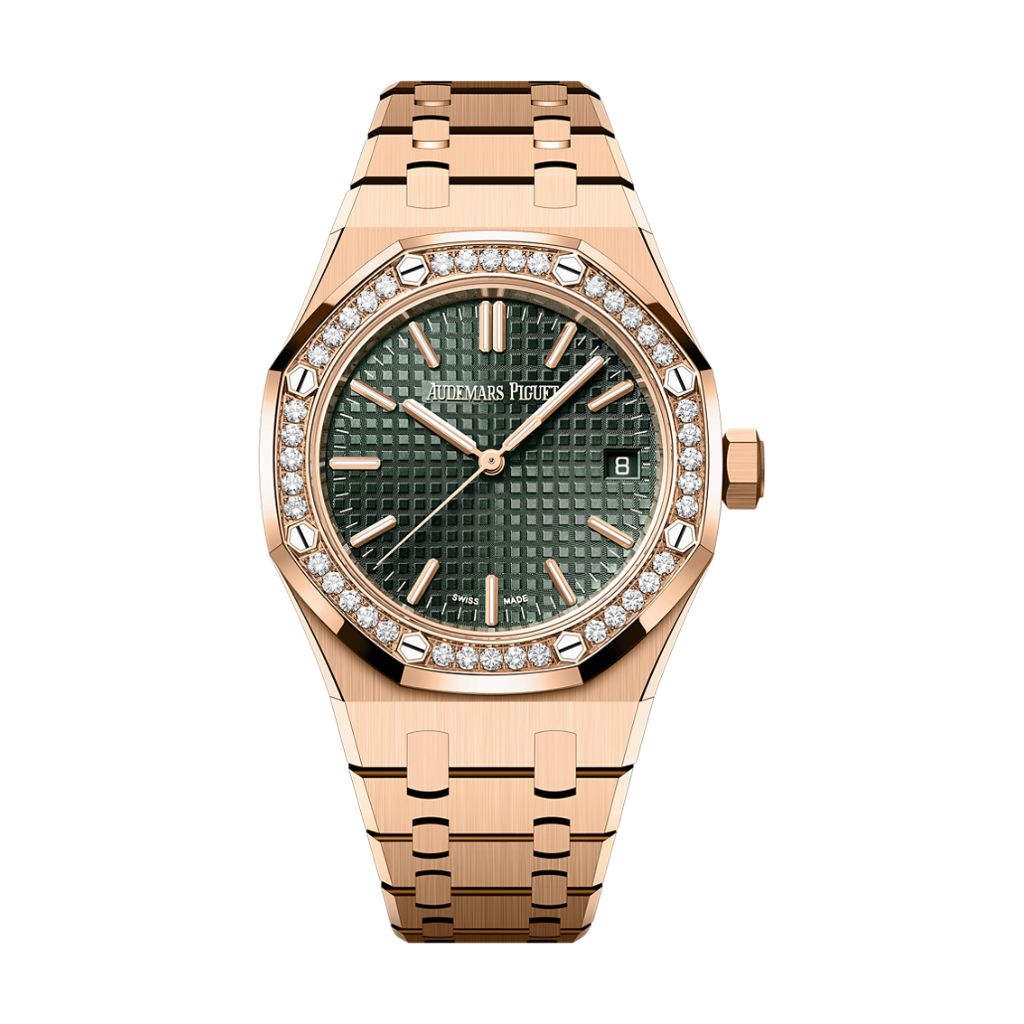 Audemars Piguet Royal Oak Selfwinding 37 mm Khaki Green Dial with Diamonds 18-Carat Pink Gold Bracelet 15551OR.ZZ.1356OR.06