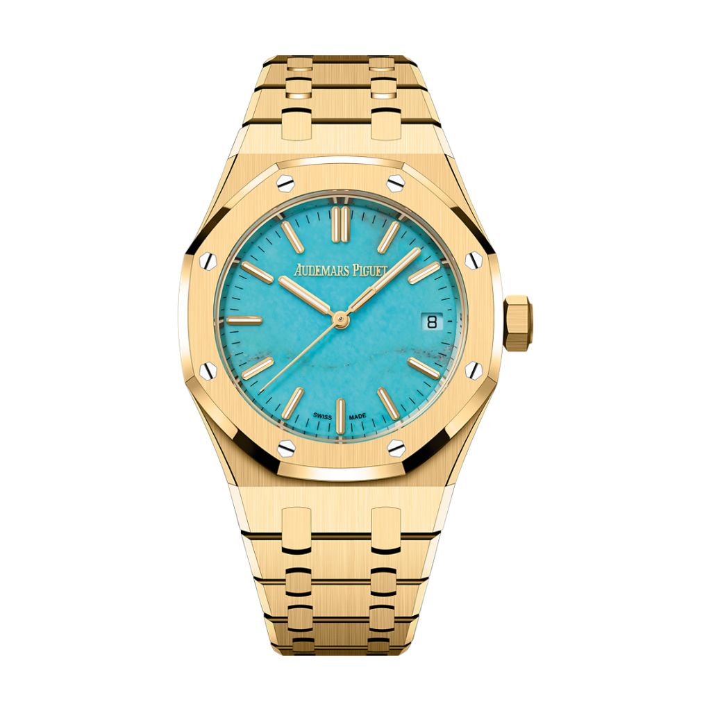 Audemars Piguet Royal Oak Selfwinding 37 mm Turquoise Dial 18-Carat Yellow Gold Bracelet 15550BA.OO.1356BA.01