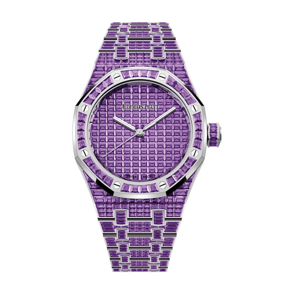 Audemars Piguet Royal Oak Selfwinding Amethyst "50th Anniversary" 37 mm Diamond Paved Dial 18-Carat White Gold Bracelet 15554BC.AY.1274BC.01