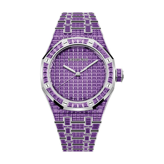 Audemars Piguet Royal Oak Selfwinding Amethyst "50th Anniversary" 37 mm Diamond Paved Dial 18-Carat White Gold Bracelet 15554BC.AY.1274BC.01