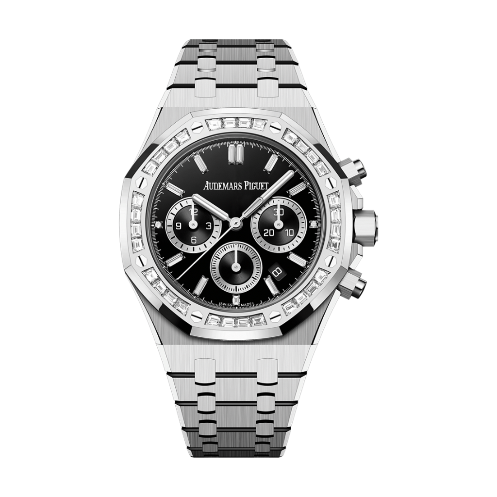 Audemars Piguet Royal Oak Selfwinding Chronograph 38 mm Black Dial with Diamonds 18-Carat White Gold Bracelet 26715BC.ZZ.1356BC.02