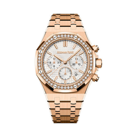 Audemars Piguet Royal Oak Selfwinding Chronograph 38 mm Silver Dial with Diamonds 18-Carat Pink Gold Bracelet 26715OR.ZZ.1356OR.01