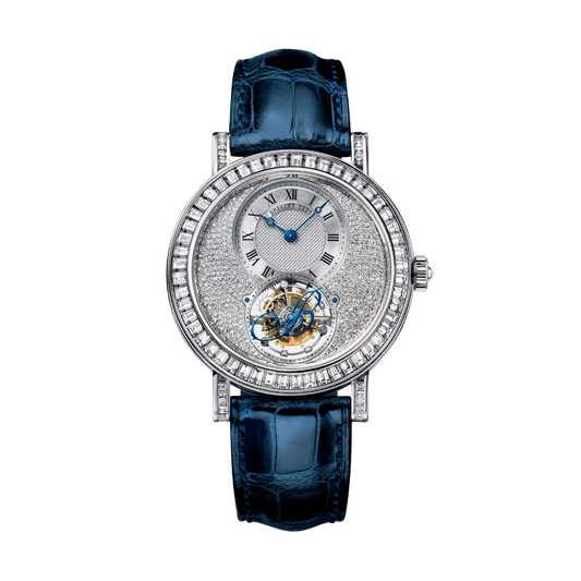 Breguet Classique 40.30 mm Silver Dial with Diamonds White Gold Blue Leather Strap 5359BB/6B/9V6/DD0D