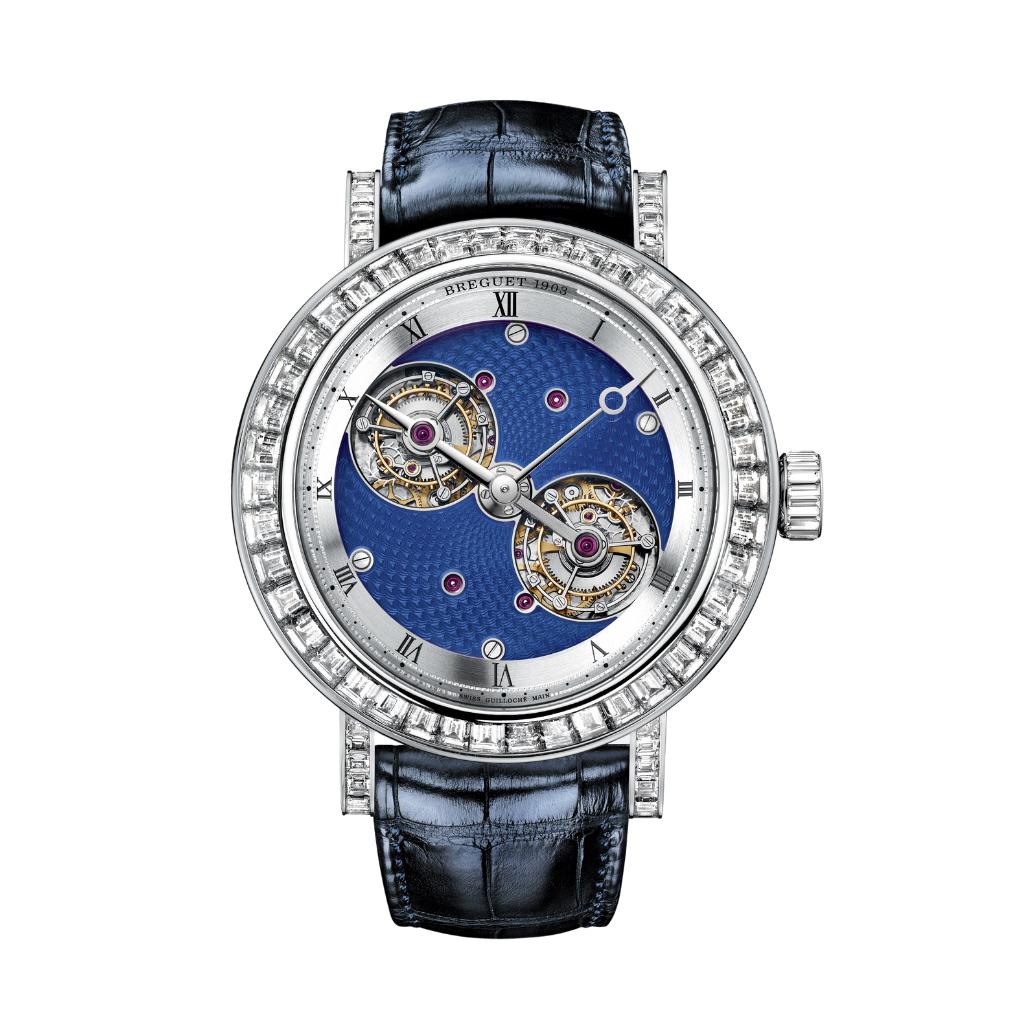 Breguet Classique 50 mm Blue Dial with Diamonds Platinum Dark Blue Leather Strap 5349PT/2Y/9YV/DD0D
