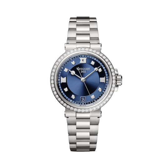 Breguet Marine 33.8 mm Blue Dial with Diamonds Stainless Steel Bracelet 9518ST/YD/S80/D001