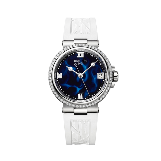 Breguet Marine 33.8 mm Blue Dial with Diamonds Stainless Steel White Rubber Strap 9518ST/E2/584/D000