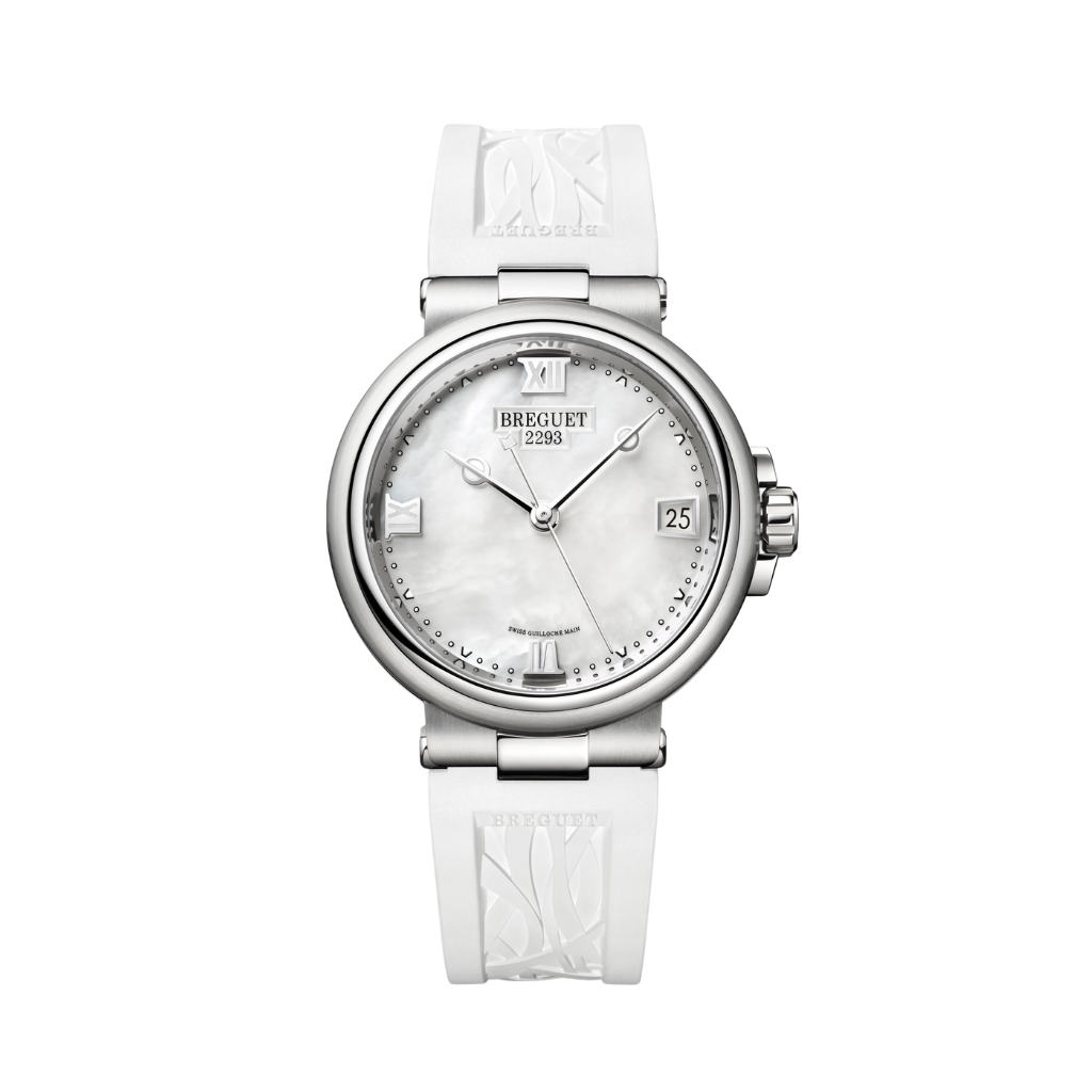 Breguet Marine 33.8 mm White Mother-Of-Pearl Dial Stainless Steel White Rubber Strap 9517ST/5W/584