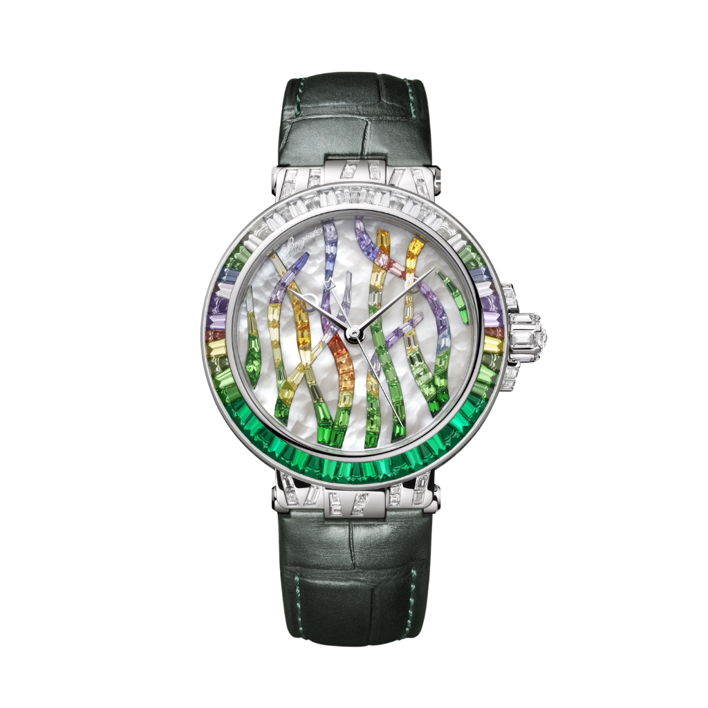 Breguet Marine 35.8 mm White Mother-Of-Pearl Dial with Diamonds White Gold Black Leather Strap 9509BB/5E/984/ED0E