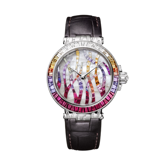 Breguet Marine 35.8 mm White Mother-Of-Pearl Dial with Diamonds White Gold Black Leather Strap 9509BB/5R/984/RD0R