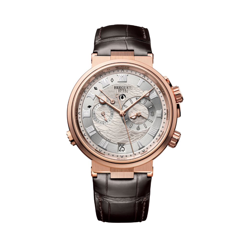 Breguet Marine 40 mm Silver Dial 18k Rose Gold Dark Brown Leather Strap 5547BR/12/9ZU