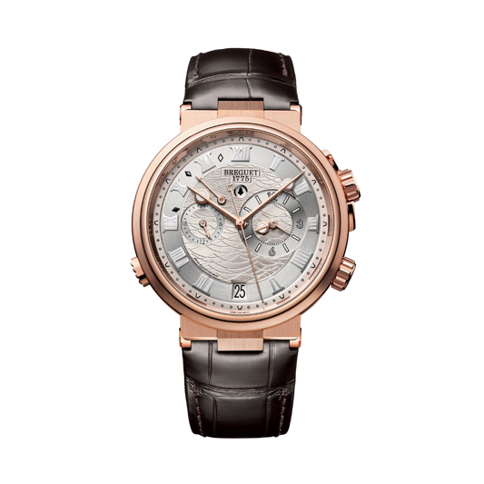 Breguet Marine 40 mm Silver Dial 18k Rose Gold Dark Brown Leather Strap 5547BR/12/9ZU