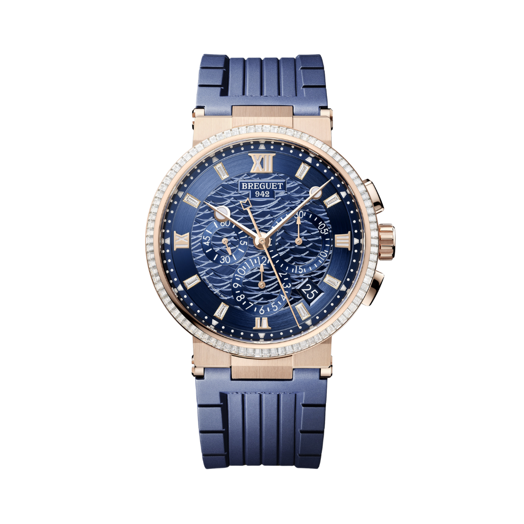 Breguet Marine 42.3 mm Blue Dial with Diamonds 18k Rose Gold Blue Rubber Strap 5529BR/YD/5WV/D0
