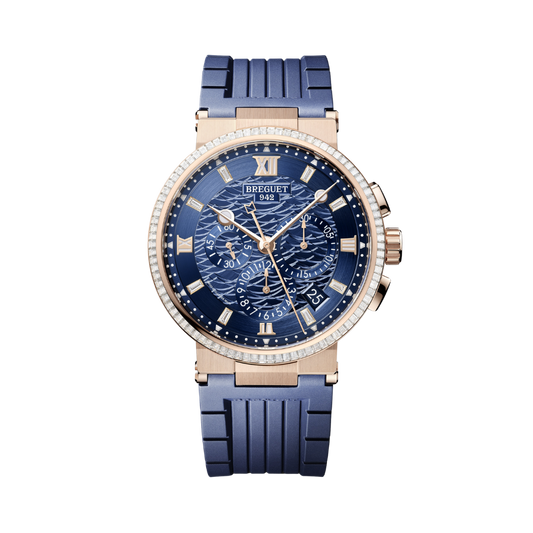 Breguet Marine 42.3 mm Blue Dial with Diamonds 18k Rose Gold Blue Rubber Strap 5529BR/YD/5WV/D0
