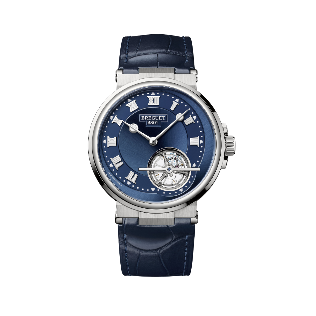 Breguet Marine 42.5 mm Blue Dial Platinum Dark Blue Leather Strap 5577PT/Y2/9WV
