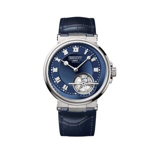 Breguet Marine 42.5 mm Blue Dial Platinum Dark Blue Leather Strap 5577PT/Y2/9WV