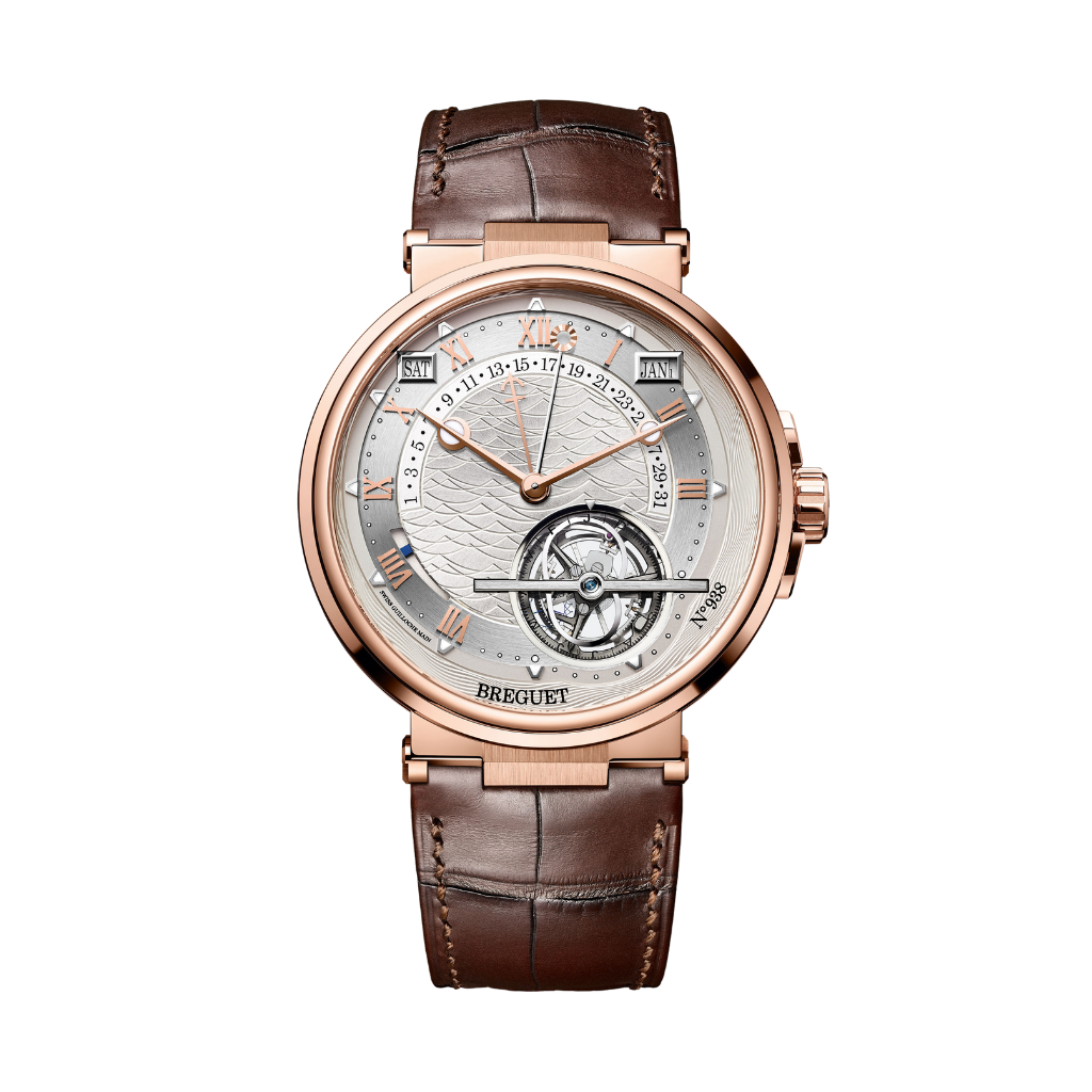 Breguet Marine 43.9 mm Silver Dial 18k Rose Gold Brown Leather Strap 5887BR/12/9WV