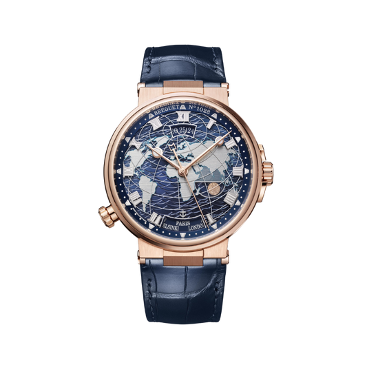 Breguet Marine 43.9mm Blue Dial 18k Rose Gold Blue Leather Strap 5557BR/YS/9WV