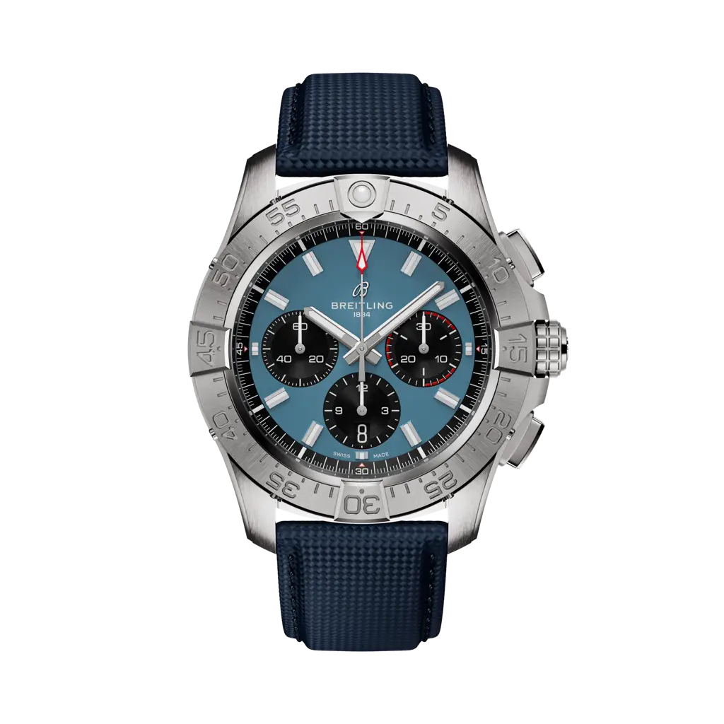 Breitling Avenger B01 Chronograph 44 mm Black And Blue Dial Stainless Steel   Leather Strap AB0147101C1X1