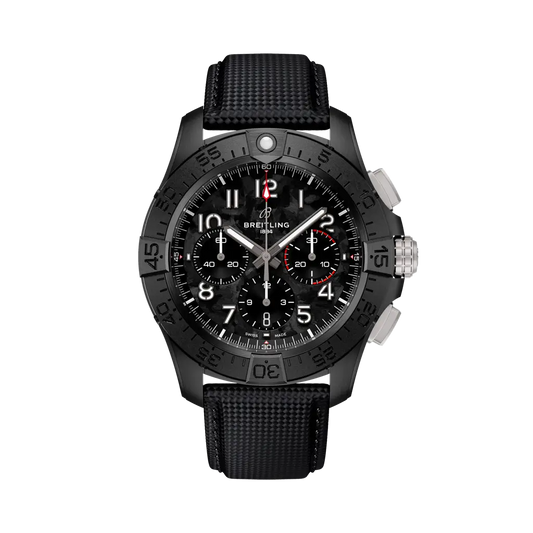 Breitling Avenger B01 Chronograph 44 Night Mission 44 mm Black Dial Ceramic   Leather Strap SB0147101B1X1