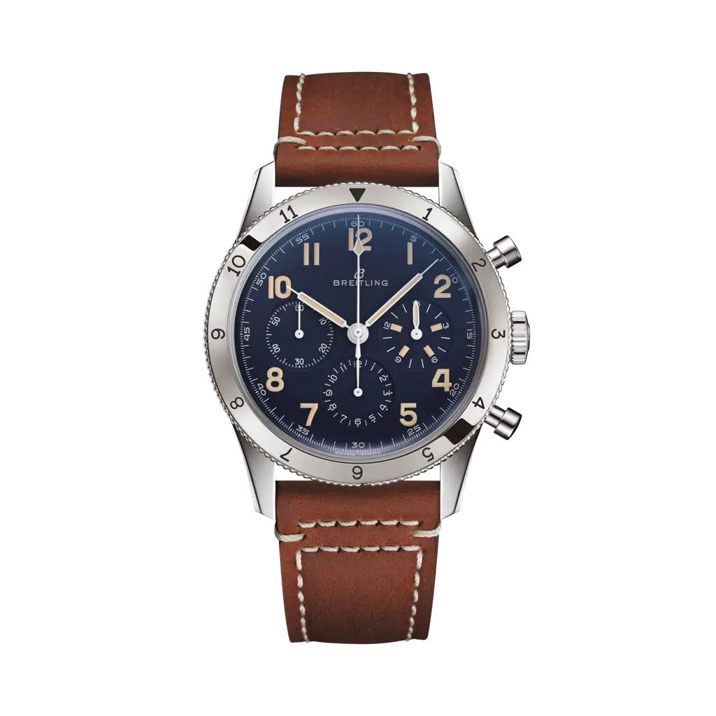 Breitling AVI 1953 Edition 41 mm Blue Dial Platinum   Leather Strap LB0920131C1X1