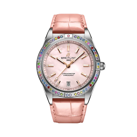Breitling Chronomat Automatic 36 South Sea 36 mm Pink Dial with Diamonds Stainless Steel & 18K White Gold   Leather Strap G10380BB1K1P1