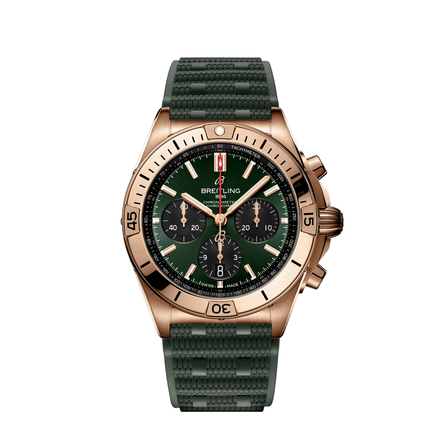 Breitling Chronomat B01 42 mm Green & Black Dial 18K Red Gold Green Rubber Strap RB0134101L1S1