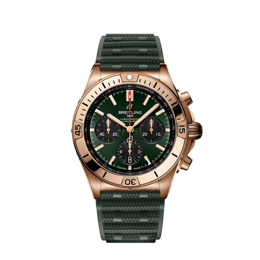 Breitling Chronomat B01 42 mm Green & Black Dial 18K Red Gold Green Rubber Strap RB0134101L1S1
