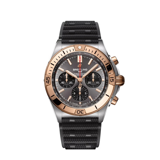 Breitling Chronomat B01 42 mm Grey and Black Dial Stainless Steel & 18K Red Gold Black Rubber Strap UB0134101B1S1