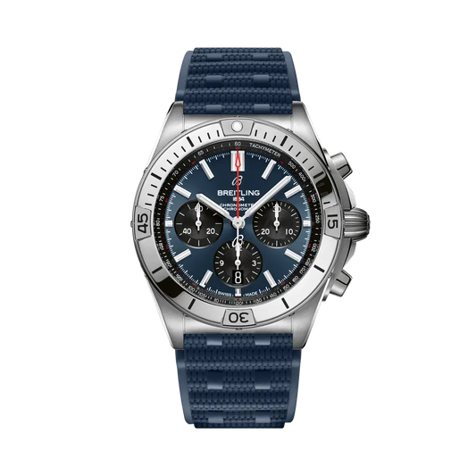 Breitling Chronomat B01 42mm Blue & Black Dial Stainless Steel Blue Rubber Strap AB0134101C1S1