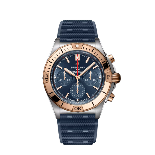 Breitling Chronomat B01 42mm Blue Dial Stainless Steel & 18K Red Gold Blue Rubber Strap UB0134101C1S1