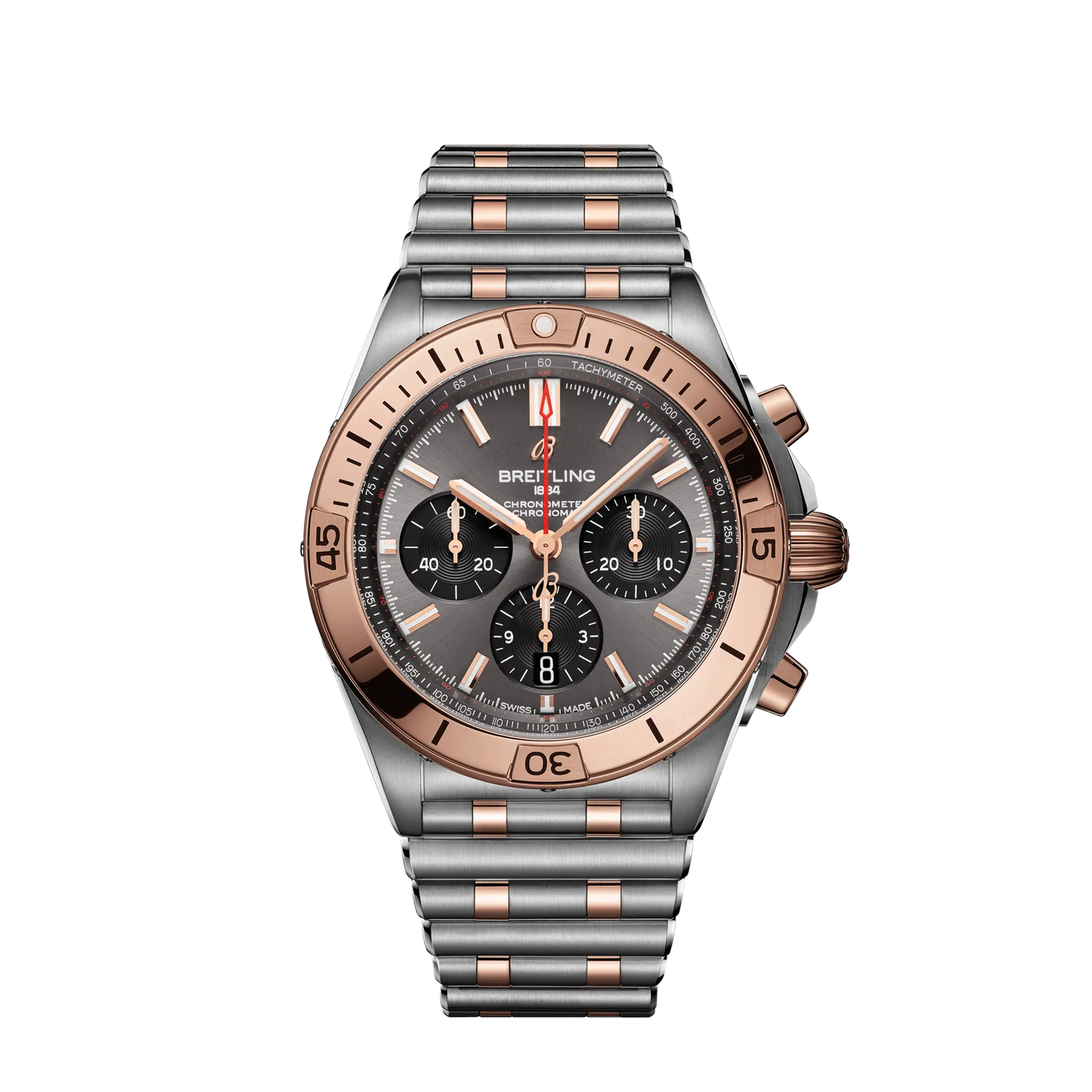 Breitling Chronomat B01 42mm Grey and Black Dial Stainless Steel & 18K Red Gold Metal Bracelet UB0134101B1U1