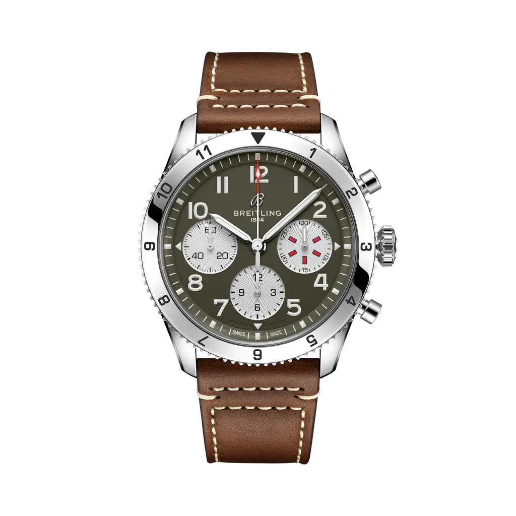 Breitling Classic AVI Chronograph 42 Curtiss Warhawk 42 mm Brown Dial Stainless Steel   Leather Strap A233802A1L1X1