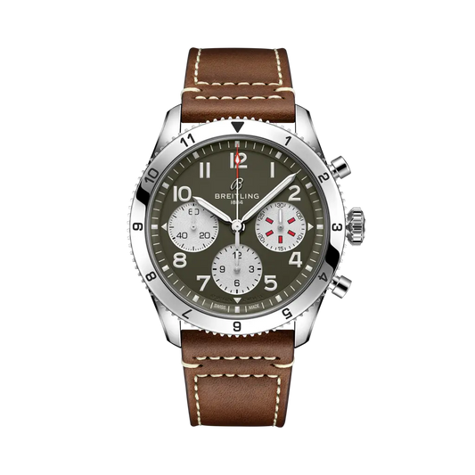 Breitling Classic AVI Chronograph 42 Curtiss Warhawk 42 mm Brown Dial Stainless Steel   Leather Strap A233802A1L1X1