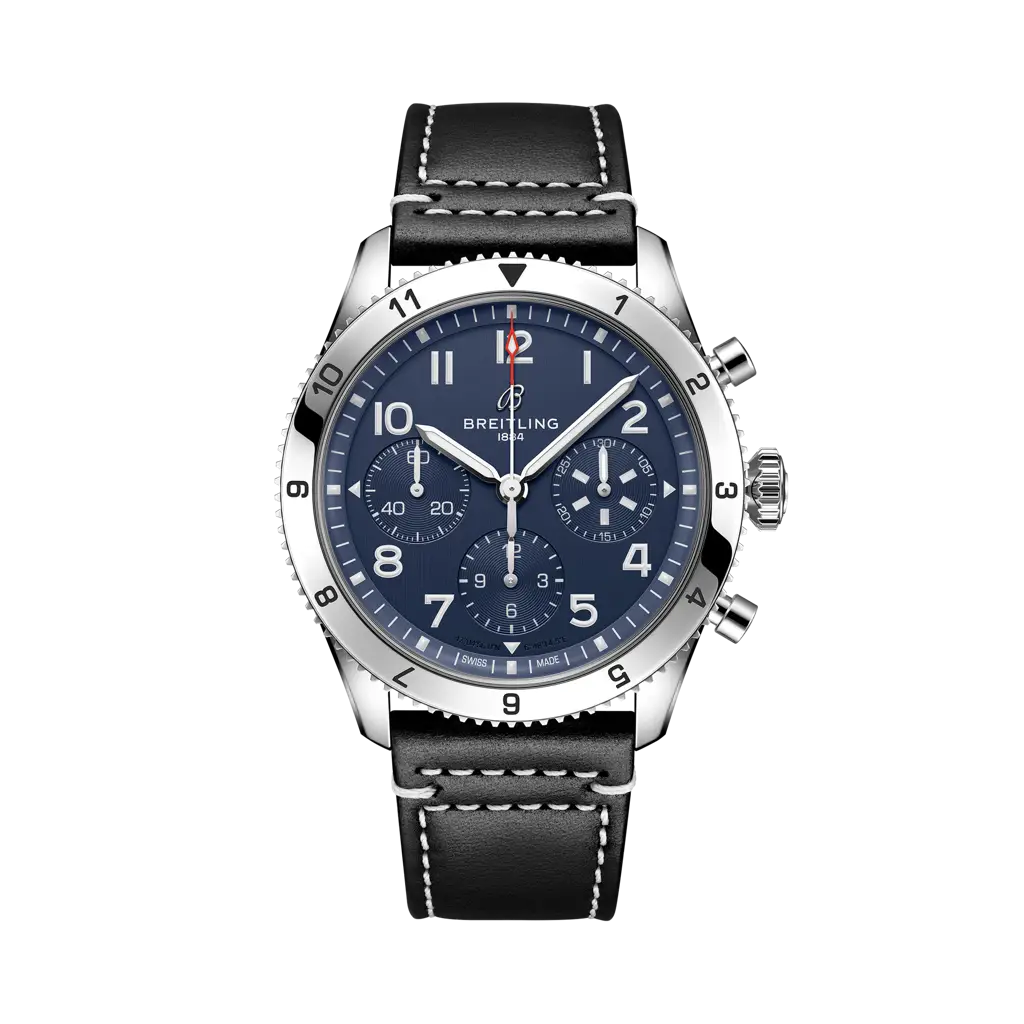 Breitling Classic AVI Chronograph 42 Tribute to Vought F4U Corsair 42 mm Blue Dial Stainless Steel   Leather Strap A233801A1C1X1